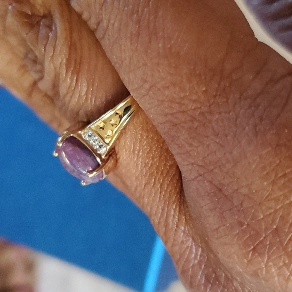 India Star Ruby And White Zircon Solitaire Celestial Ring Sz 8 - Picture 7 of 8